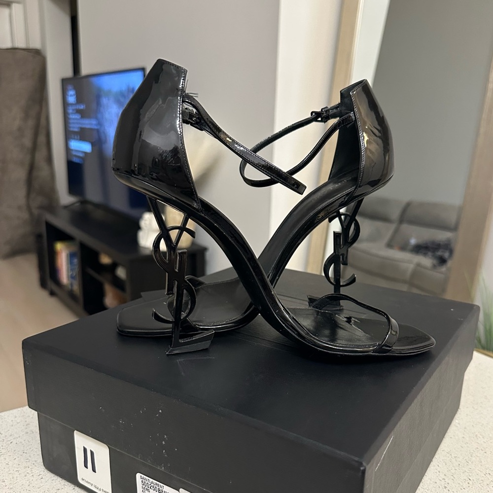 YSL Logo-Heel Sandals with Black Hardware Size 41